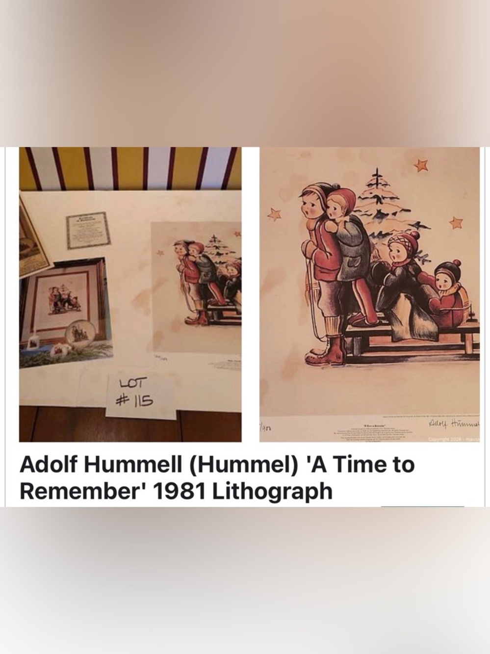 Signed First Edition 1981 Hummel Christmas Lithograph with certificates
